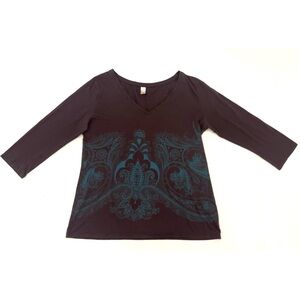 Lucy Paisley Pima Cotton Tee Top Sz XL